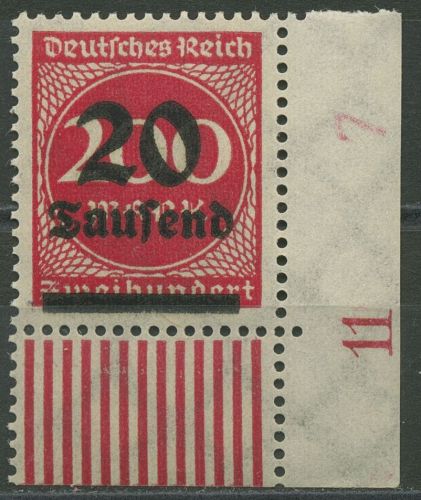 Deutsches Reich 1923 Freim. Walzendruck Unterrand 282 II W UR Ecke 4 postfrisch