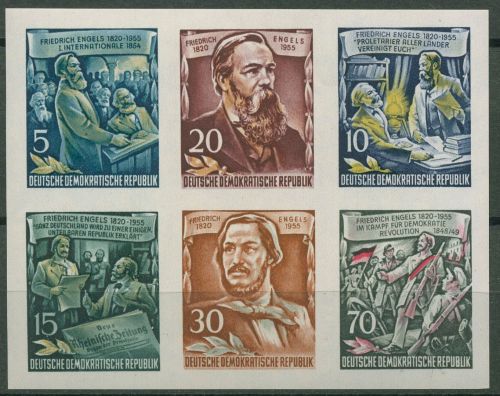 DDR 1955 Friedrich Engels Zusammendruck aus Block 485/90 B Herzstück postfrisch