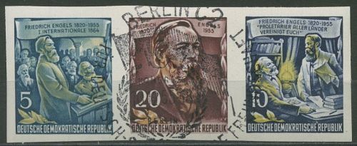 DDR 1955 Engels Zusammendruck aus Block (485/488/486 B) W 5 mit Sonderstempel