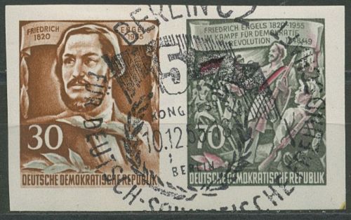 DDR 1955 Engels Zusammendruck aus Block (489/490 B) W 4 mit Sonderstempel
