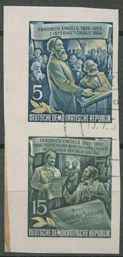 DDR 1955 Engels Zusammendruck aus Block (485/487 B) S 7 gestempelt
