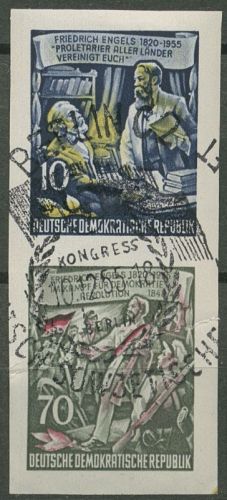 DDR 1955 Engels Zusammendruck aus Block (486/490 B) S 8 mit Sonderstempel