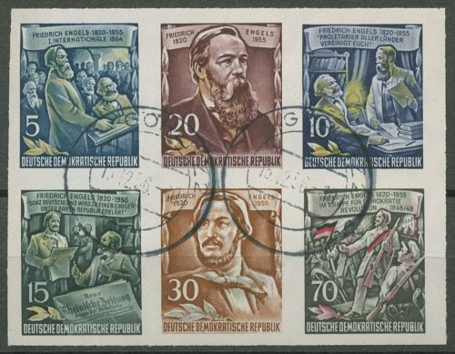 DDR 1955 Friedrich Engels Zusammendruck aus Block 485/90 B Herzstück gestempelt