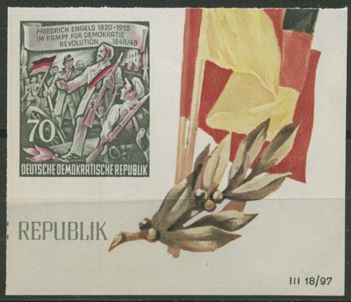 DDR 1955 Friedrich Engels Einzelmarke aus Block 490 B Ecke postfrisch
