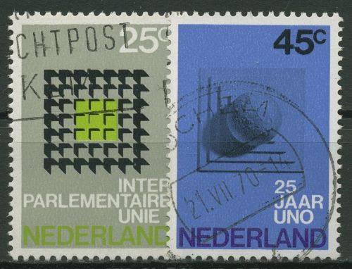 Niederlande 1970 Vereinte Nationen UNO, Interparlamentar.Union 946/47 gestempelt