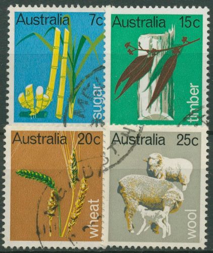Australien 1969 Grundstoffindustrie Holz Wolle Getreide 418/21 gestempelt