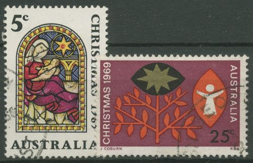 Australien 1969 Weihnachten Buntglasfenster 422/23 gestempelt