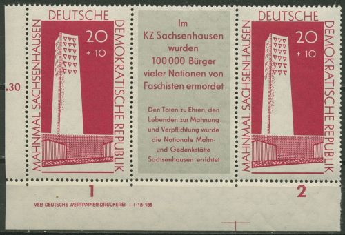 DDR 1960 Sachsenhausen mit Druckvermerk 783 W Zd 26 DV postfrisch