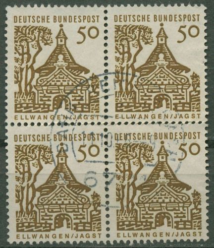 Bund 1964/65 Bauwerke klein, Schlosstor Ellwangenl 458 4er-Block gestempelt