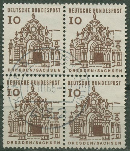 Bund 1964/65 Bauwerke klein, Zwinger Dresden 454 4er-Block gestempelt