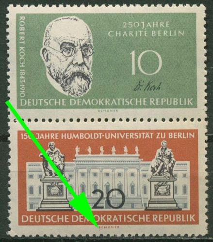 DDR 1960 Humboldt-UNI mit Plattenfehler 797 F 7 in S Zd 13 postfrisch