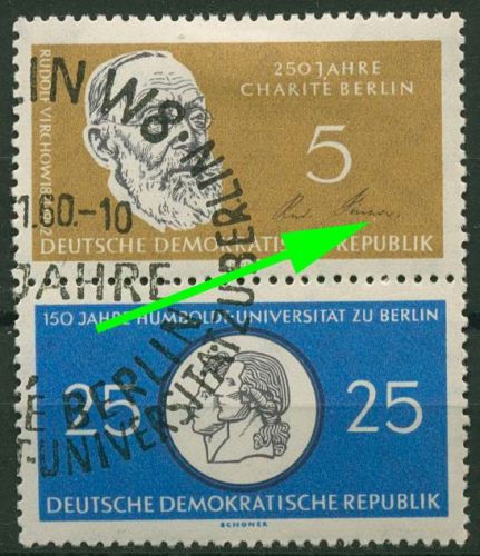 DDR 1960 Humboldt-UNI mit Plattenfehler 795 F 12 in S Zd 12 mit Sonderstempel