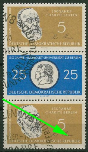 DDR 1960 Humboldt-UNI mit Plattenfehler 795 F 12 in S Zd 16 mit Sonderstempel