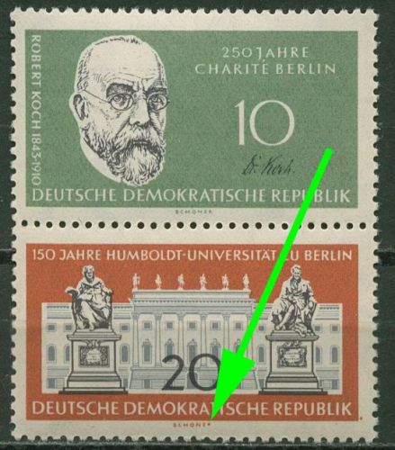 DDR 1960 Humboldt-UNI mit Plattenfehler 797 F 50 a in S Zd 13 postfrisch