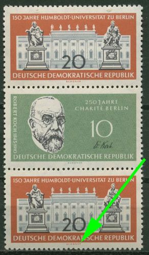 DDR 1960 Humboldt-UNI mit Plattenfehler 797 F 50 a in S Zd 19 postfrisch