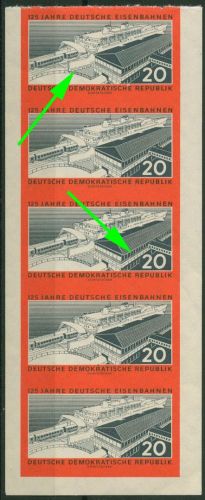 DDR 1960 Eisenbahn 5er-Streifen mit Plattenfehlern 805 B F 6 und F 8 postfrisch