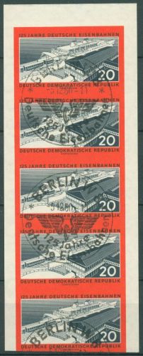 DDR 1960 Eisenbahn geschnitten 805 B 5er-Streifen mit Sonderstempel
