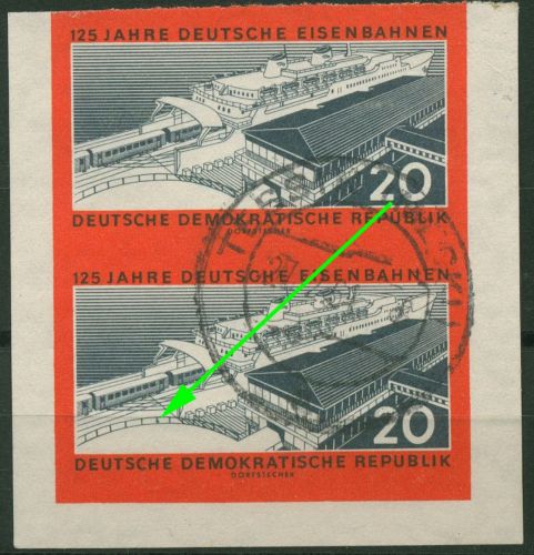 DDR 1960 125 Jahre Dt. Eisenbahn mit Plattenfehler 805 B F 10 gestempelt