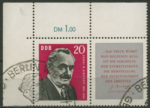 DDR 1962 Georgi M. Dimitrow Zusammendruck 894 W Zd 29 Ecke 1 mit Sonderstempel