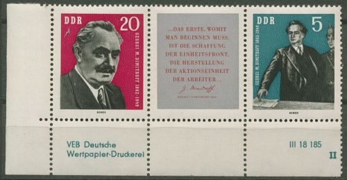DDR 1962 G.M. Dimitrow ZD m. Druckvermerk 893/94 W Zd 31 Ecke 3 DV II postfrisch