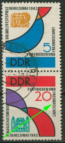 DDR 1962 Weltfestspiele mit Plattenfehler 904 F 30 in S Zd 25 gestempelt