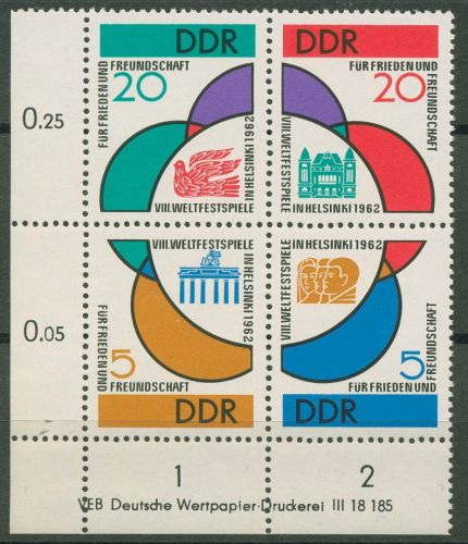 DDR 1962 Weltspiele der Jugend 901/04 ZD (4er-Gruppe 18) Ecke 3 postfrisch