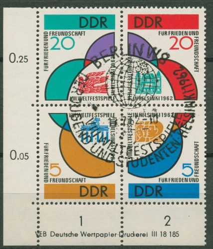 DDR 1962 Weltspiele der Jugend 901/04 ZD (4er-Gruppe 18) Ecke 3 Sonderstempel