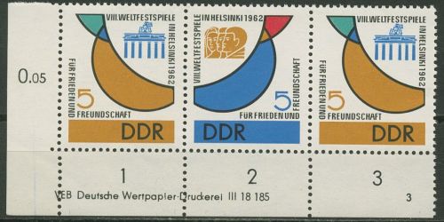 DDR 1962 Weltspiele der Jugend mit Druckvermerk 901/04 W Zd 40 DV 3 postfrisch