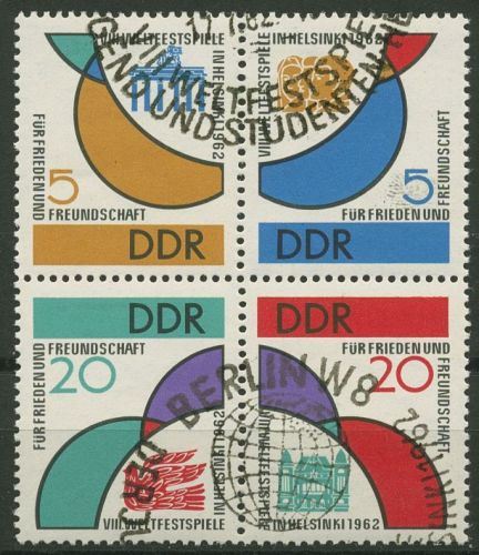 DDR 1962 Weltspiele der Jugend 901/04 ZD (4er-Gruppe 20) mit Sonderstempel