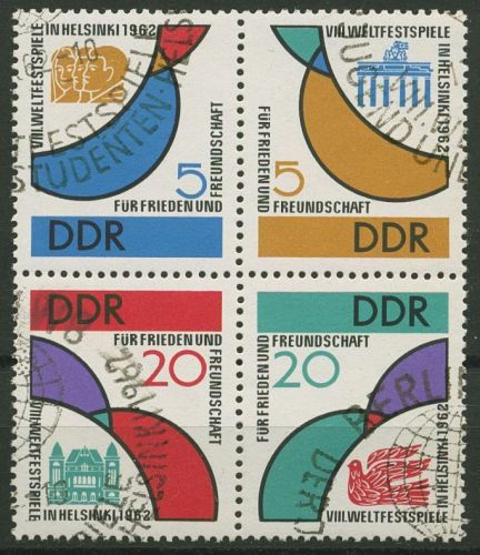 DDR 1962 Weltspiele der Jugend 901/04 ZD (4er-Gruppe 21) mit Sonderstempel