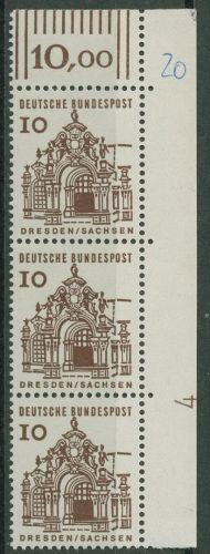 Bund 1964/65 Bauwerke klein, mit Druckerzeichen 454 Ecke 2 DZ 4 postfrisch