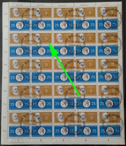 DDR 1960 Humboldt-UNI mit Plattenfehler 795 F 12 im 795/98 ZD-Bogen 3 mit SST