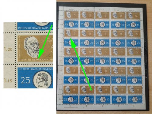 DDR 1960 Humboldt-UNI mit Plattenfehler 795 F 11 im 795/98 ZD-Bogen 2 postfrisch