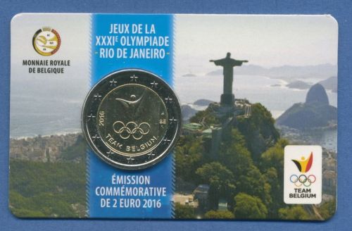 Belgien 2 Euro 2016 Olympische Spiele Rio de Janeiro, Coincard (F), st (m5846)