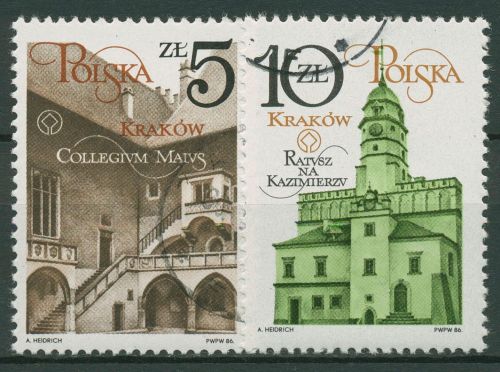 Polen 1986 Krakauer Baudenkmäler Rathaus 3016/17 gestempelt