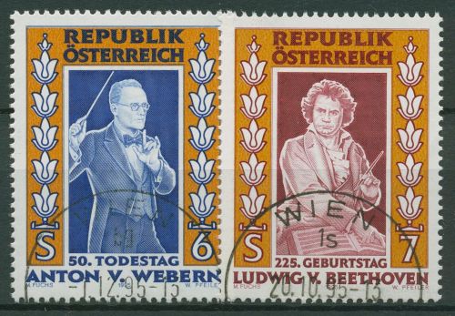 Österreich 1995 Komponisten Anton Webern Ludwig van Beethoven 2174/75 gestempelt