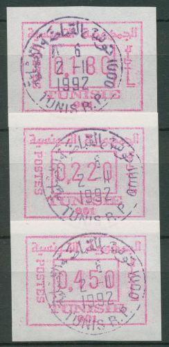 Tunesien 1992 Automatenmarken Satz 180/220/450, ATM 1.1 y S1 gestempelt