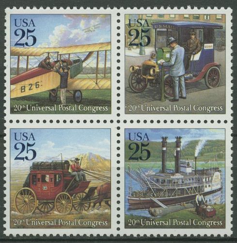 USA 1989 Weltpostverein UPU Postkutsche Schiff Flugzeug 2064/67 A ZD postfrisch