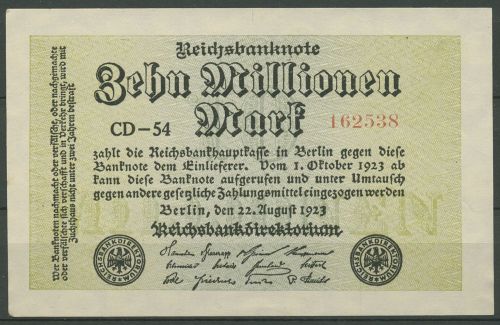 Dt. Reich 10 Millionen Mark 1923, DEU-118e FZ CD, fast kassenffrisch (K1208)