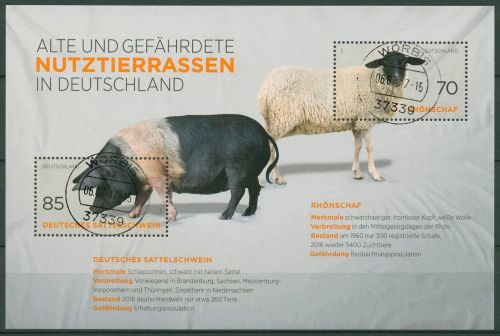 Bund 2016 Nutztierrassen Schwein Schaf Block 81 mit TOP-Stempel (C98993)