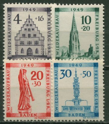 Französische Zone: Baden 1949 Wiederaufbau Freiburg 38/41 A mit Falz