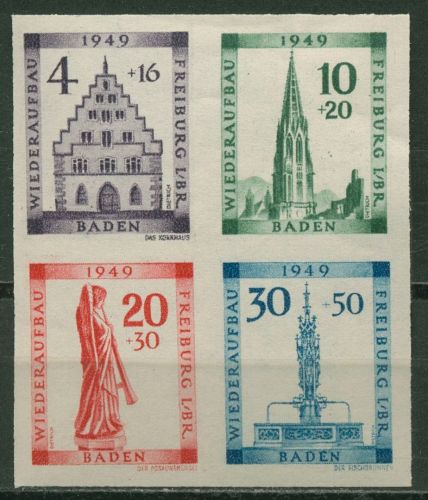 Französische Zone: Baden 1949 Wiederaufbau Herzstück Block 1B 38/41 B postfrisch
