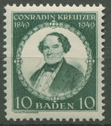 Französische Zone: Baden 1949 100. Todestag v. C. Kreutzer 53 I postfrisch