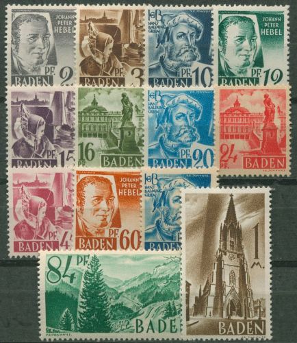 Französische Zone: Baden 1947 Persönlichkeiten und Ansichten 1/13 postfrisch