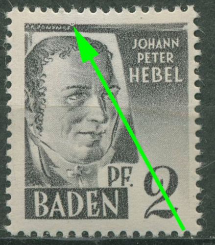 Französische Zone: Baden 1947 J. P. Hebel mit Plattenfehler 1 PF VII postfrisch