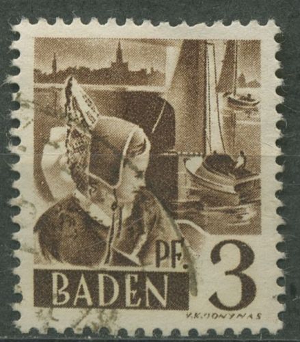 Französische Zone: Baden 1947 Trachtenmädchen Type III, 2 yv III gestempelt