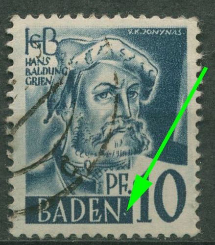 Französische Zone: Baden 1947 H. Baldung mit Plattenfehler 3 PF III gestempelt