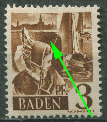 Franz. Zone: Baden 1947 Trachtenmädchen Plattenfehler 2 yv PF III postfrisch