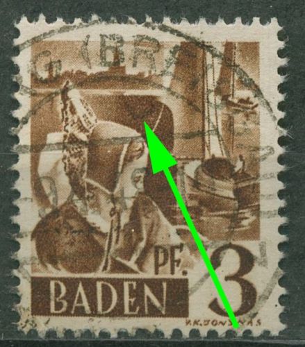 Franz. Zone: Baden 1947 Trachtenmädchen Plattenfehler 2 yv PF III gestempelt