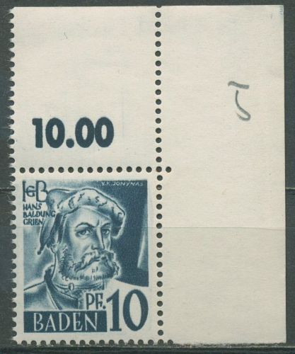 Franz. Zone: Baden 1947 Hans Baldung Type I Ecke ob. re., 3 yv I postfrisch